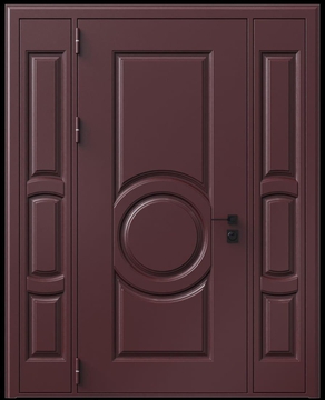 Входная термодверь с металлофиленкой, вставками по бокам и порошковым окрашиванием RAL 3007 (тип №5)